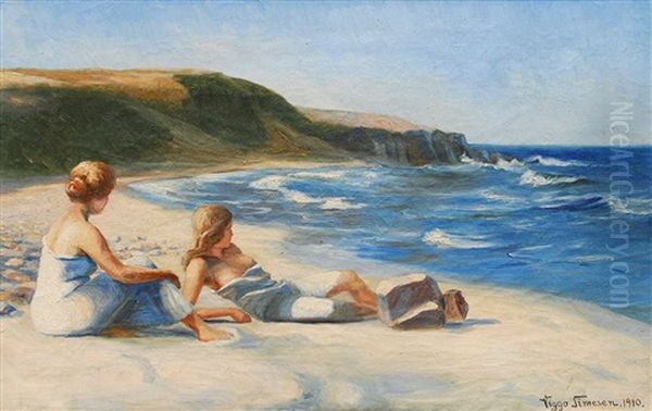Madchen Am Strand Von Bornholm Oil Painting by Viggo Simesen