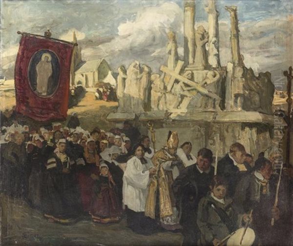 Procession A La Chapelle Notre-dame-de-tronoen Oil Painting by Lucien Simon