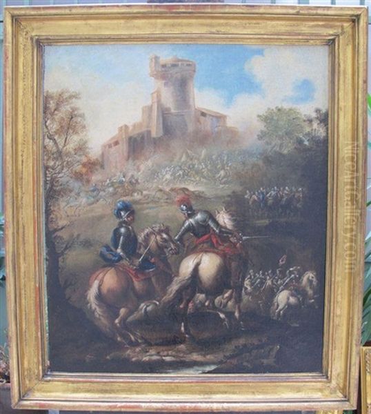Scene De Bataille Devant Une Forteresse Assiegee Oil Painting by Francesco Simonini