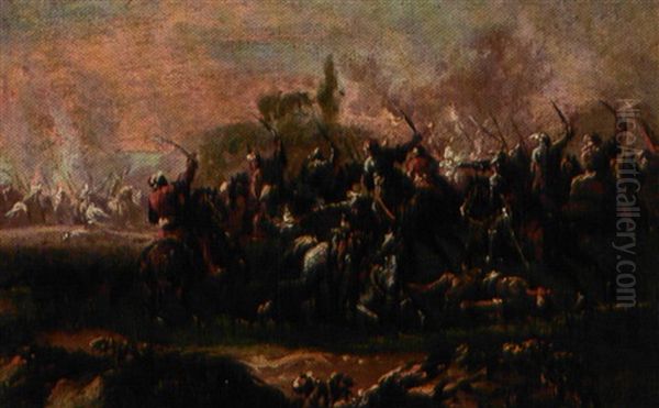 Slagscene Med Krigere Til Hest Oil Painting by Francesco Simonini