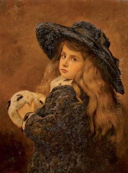 Portrait De Fillette Au Manchon D'hermine Oil Painting by Frans Jan Simons