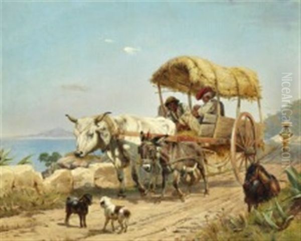 A Vehicle From Massa At Naples Oil Painting by Simon Simonsen