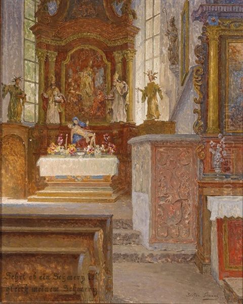 Blick Auf Den Altar Von St. Nikolaus In Bad Gastein Oil Painting by Stefan Simony