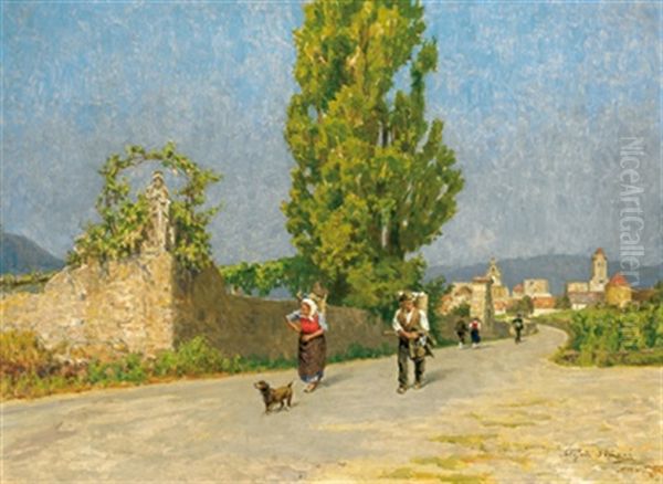 Am Weg Nach Loiben, Im Hintergrund Durnstein Oil Painting by Stefan Simony