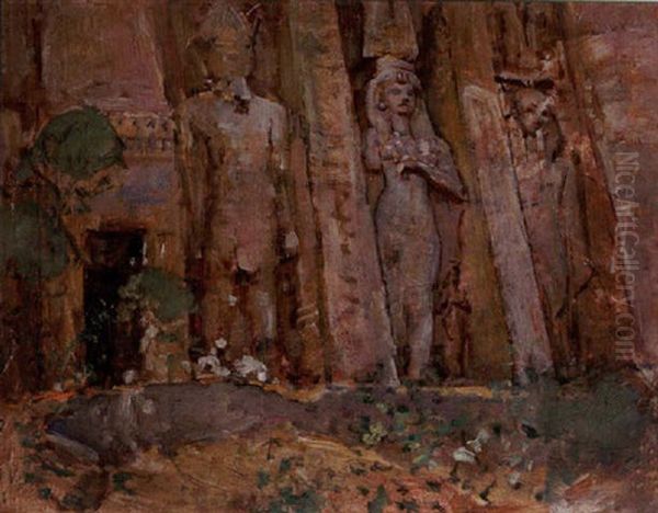 The Temple Of Hathor, Abu Simbel Oil Painting by Henry Simpson