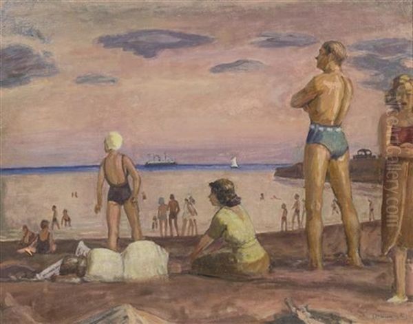 Evening At The Beach Oil Painting by Gerrit Sinclair
