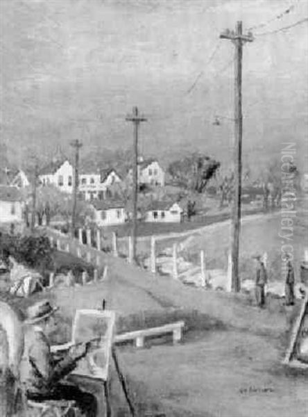 Artist Painting In The Waterfront Oil Painting by Gerrit Sinclair