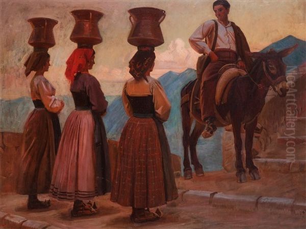 'greek Women Carrying Water' Oil Painting by Knud Sinding