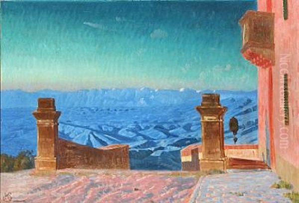 Colourful View From Southern Europe Oil Painting by Knud Sinding