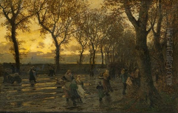 People On A Country Road Oil Painting by Otto Ludvig Sinding