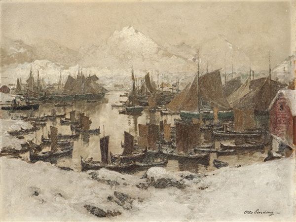 Fiskehavn I Lofoten Oil Painting by Otto Ludvig Sinding