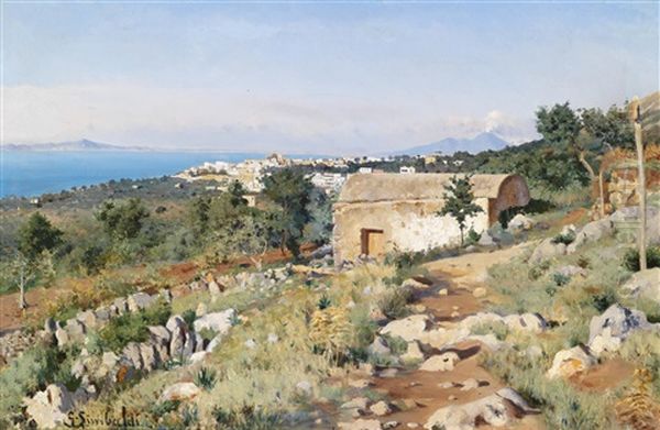 Kuste Bei Neapel, Blick Auf Den Vesuv Oil Painting by Gofredo Sinibaldi