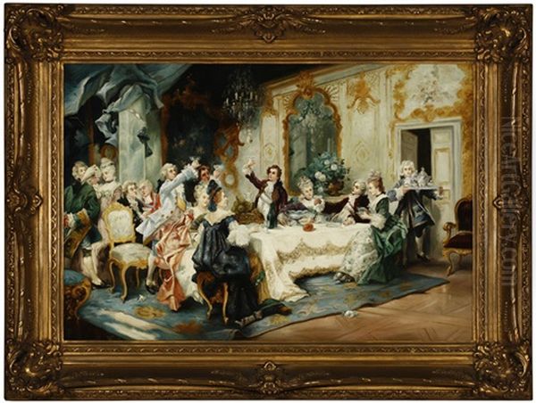 A Formal Toast Oil Painting by Jean-Paul Sinibaldi