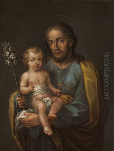Saint Joseph And Child Oil Painting by Elisabetta Sirani
