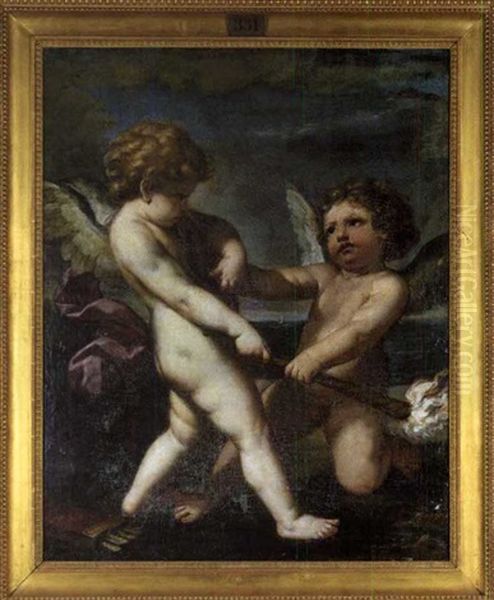 Putti Fighting Over A Torch Oil Painting by Elisabetta Sirani