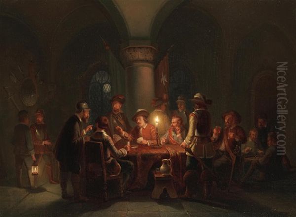 Card Players In A Tavern Oil Painting by Pieter Geerard Sjamaar