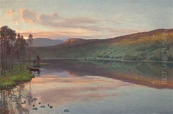 Sommerkveld Ved Djupsjoen Oil Painting by Christian Eriksen Skredsvig