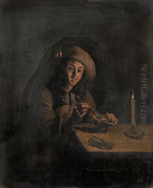 Mann Mit Feuerschale In Interieur Oil Painting by Pieter Cornelisz van Slingeland