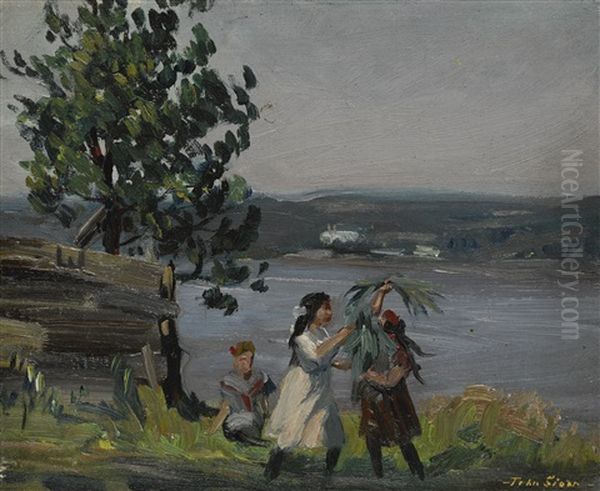Playing On The Palisades, Coytesville Oil Painting by John Sloan