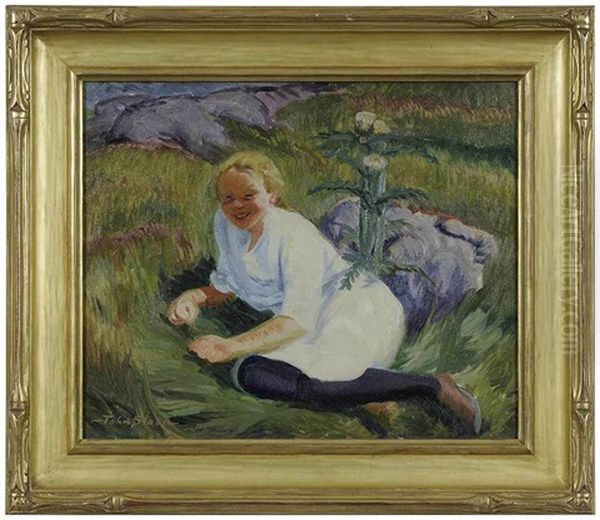 Child And Thistle In The Sun Oil Painting by John Sloan