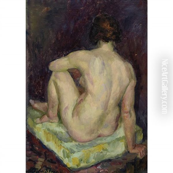 Model Seated On A Pale Green Pillow Oil Painting by John Sloan