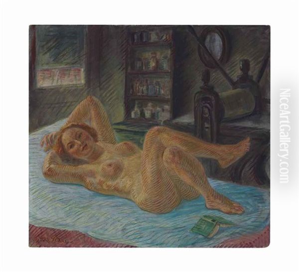 Reclining Nude And Press Oil Painting by John Sloan
