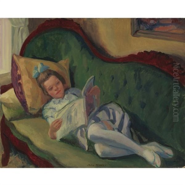 Young Girl Reading, Gloucester Oil Painting by John Sloan