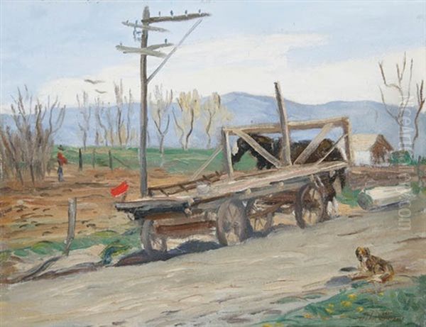 A Rural Landscape With Wagon, Horse And Dog (coytesville, Nj?) Oil Painting by John Sloan
