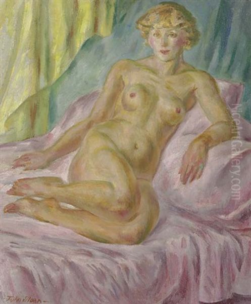 Blonde Nude, Lavender And Yellow Oil Painting by John Sloan