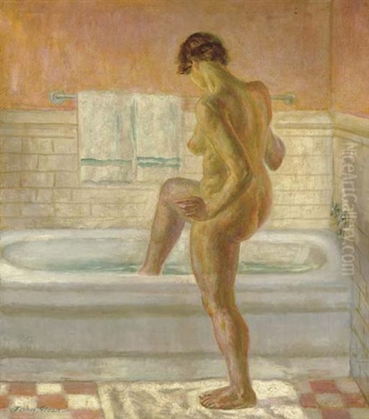 Nude, Stepping Into Tub Oil Painting by John Sloan