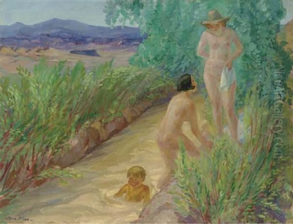 Bathers In The Acequia Madre Oil Painting by John Sloan