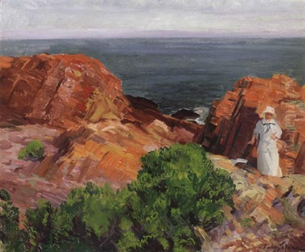 Dolly In White, Rocks And Sea Oil Painting by John Sloan
