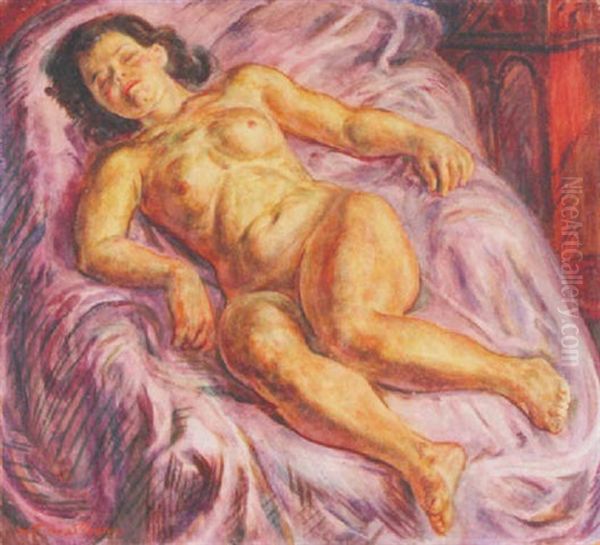 Sleeping Nude On Lavender Oil Painting by John Sloan