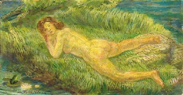 Nude And Frog Oil Painting by John Sloan