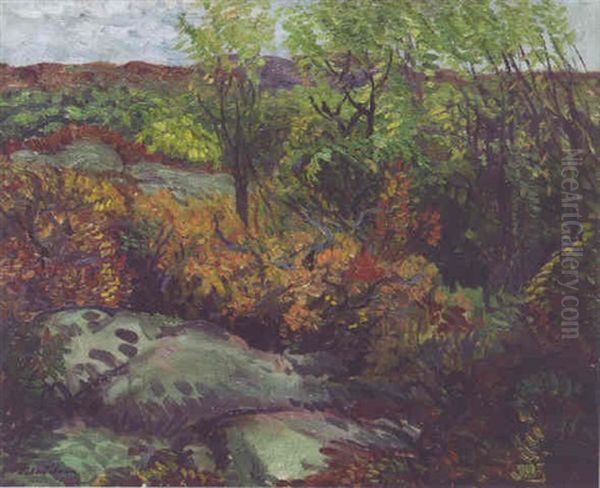 Atumn Rocks And Leaves Oil Painting by John Sloan