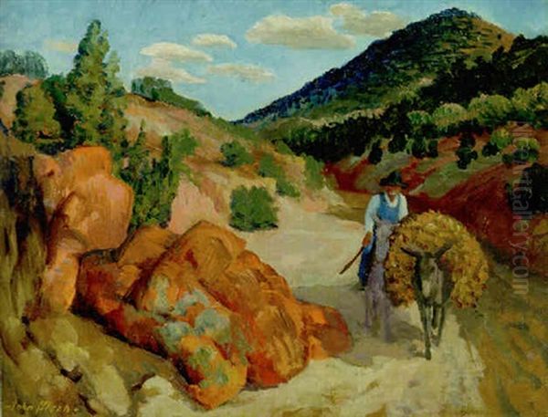 Burro With Load Of Wood, Arroyo Oil Painting by John Sloan