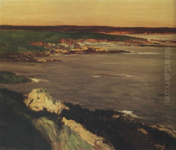 The Lookout - Green And Orange Cliffs, Gloucester Oil Painting by John Sloan