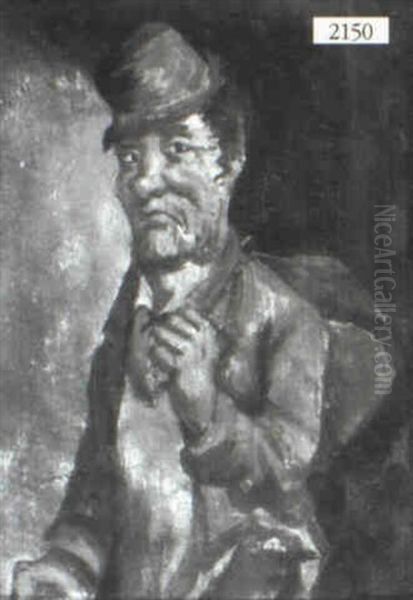 No Title Given (transient With Pipe In Mouth And Bag Over   Shoulder) Oil Painting by John Sloan