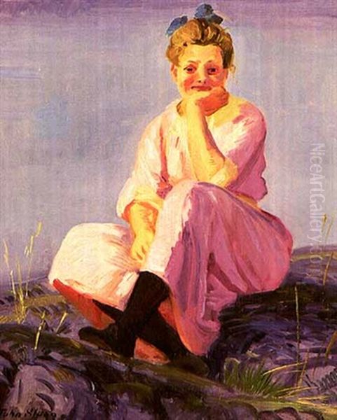 Pink And Blue Oil Painting by John Sloan