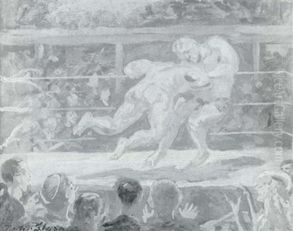 Wrestlers, Santa Fe Oil Painting by John Sloan