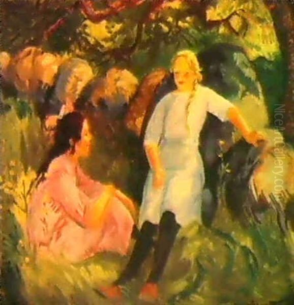 Two Little Girls Oil Painting by John Sloan