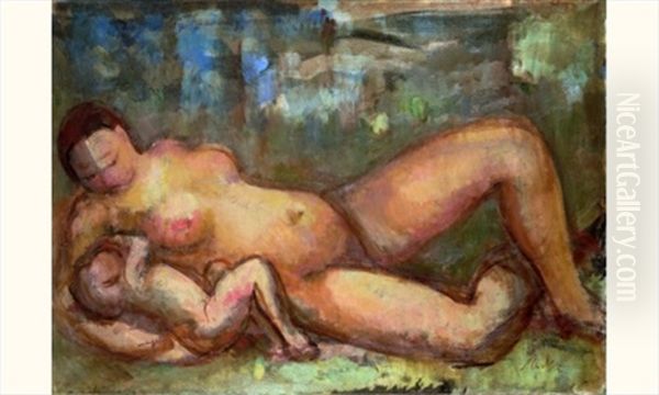 Maternite Dans Un Paysage Oil Painting by Marceli Slodki