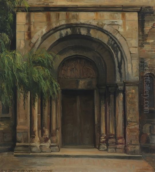 The Entrance To Schlesvig Cathedral Oil Painting by Agnes Slott-Mrller