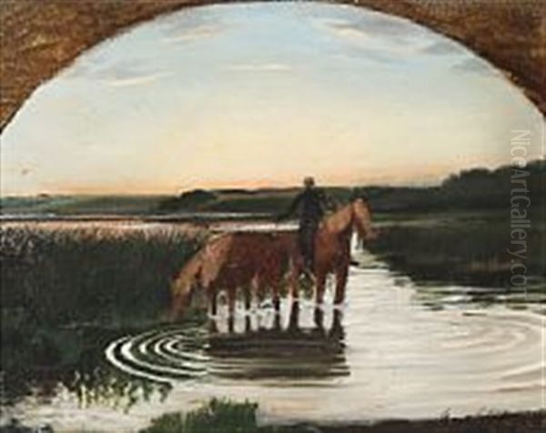 At A Stream Near Kjellerup, Denmark Oil Painting by Agnes Slott-Mrller