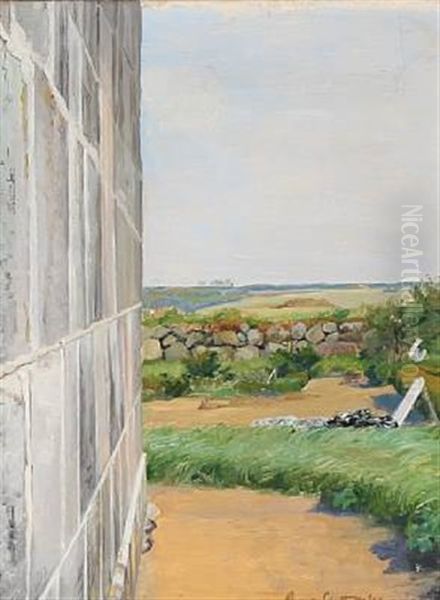 Scene From A Danish Cemetery With A View Towards The Fields Oil Painting by Agnes Slott-Mrller