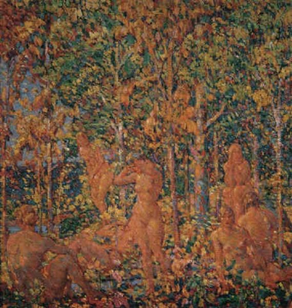 Ladies In The Forest Oil Painting by Frank J. Van Sloun