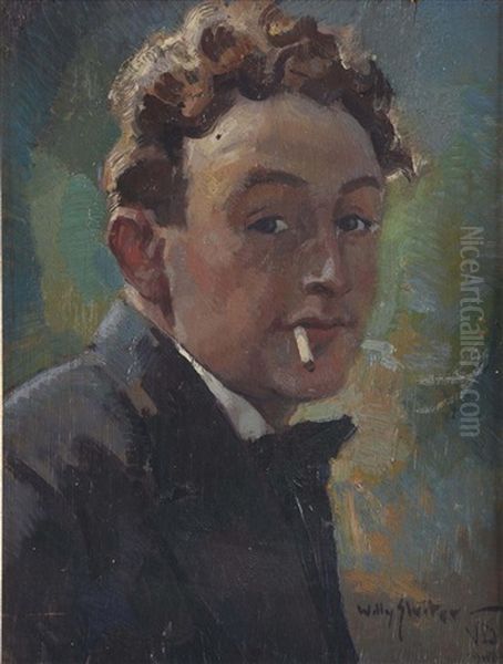 Portrait Of The Artist Piet Van Der Hem (1885-1961) With Sigaret, Volendam Oil Painting by Willy Sluijter