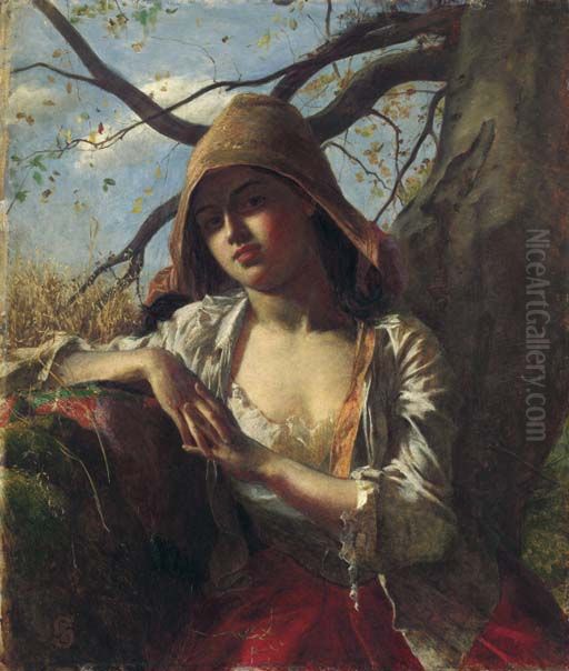 A Country Lass Oil Painting by Frederick Smallfield