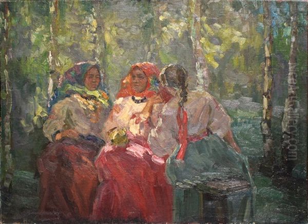 Paysannes Russes, La Conversation Oil Painting by Pavel Dmitrievic Smarov