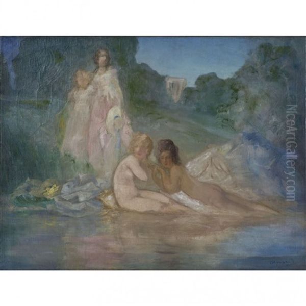 Jeunes Femmes Au Bord De L'eau Oil Painting by Pavel Dmitrievic Smarov